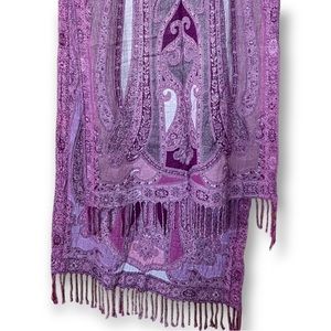 Jacquard Paisley Pink and Purple Boho Scarf with Fringe